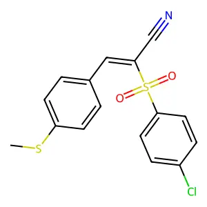(E)-2-(4-chlorophenyl)sulfonyl-3-(4-methylsulfanylphenyl)prop-2-enenitrile structure