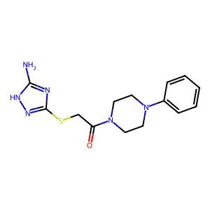 2-[(3-amino-1H-1,2,4-triazol-5-yl)sulfanyl]-1-(4-phenylpiperazin-1-yl)ethanone structure