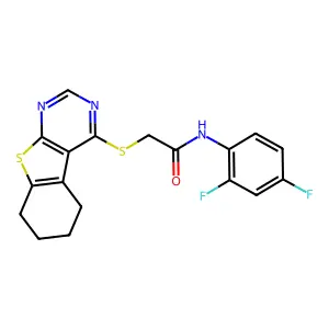 N-(2,4-difluorophenyl)-2-(5,6,7,8-tetrahydro[1]benzothieno[2,3-d]pyrimidin-4-ylsulfanyl)acetamide structure