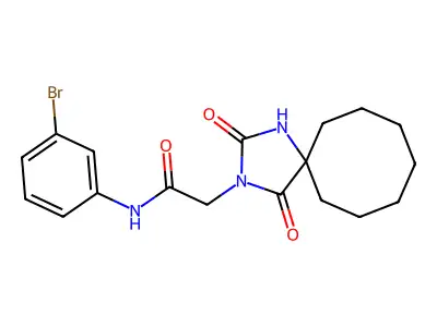 N-(3-bromophenyl)-2-(2,4-dioxo-1,3-diazaspiro[4.7]dodecan-3-yl)acetamide structure