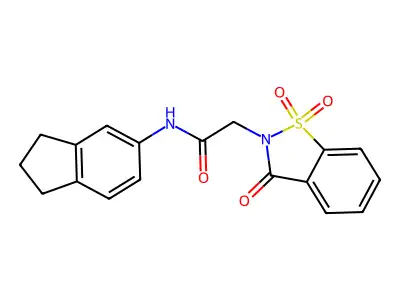 N-(2,3-dihydro-1H-inden-5-yl)-2-(1,1,3-trioxo-1,2-benzothiazol-2-yl)acetamide structure