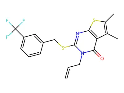 5,6-dimethyl-3-(prop-2-en-1-yl)-2-{[3-(trifluoromethyl)benzyl]sulfanyl}thieno[2,3-d]pyrimidin-4(3H)-one structure