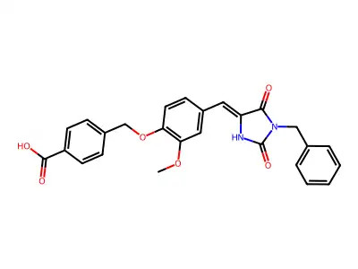 4-[[4-[(1-benzyl-2,5-dioxoimidazolidin-4-ylidene)methyl]-2-methoxyphenoxy]methyl]benzoic acid structure