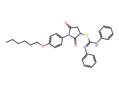 1-[4-(hexyloxy)phenyl]-2,5-dioxopyrrolidin-3-yl N,N'-diphenylcarbamimidothioate structure