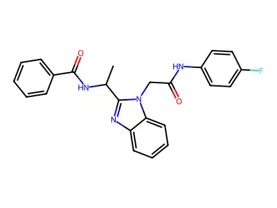 N-[1-[1-[(4-fluorophenyl)carbamoylmethyl]benzoimidazol-2-yl]ethyl]benzamide structure