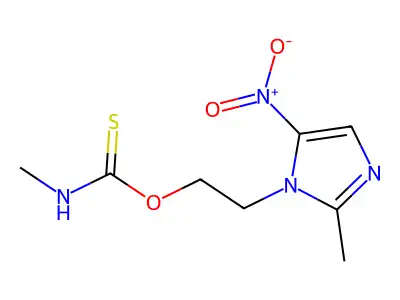 O-[2-(2-methyl-5-nitroimidazol-1-yl)ethyl] N-methylcarbamothioate structure