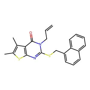 5,6-dimethyl-2-[(naphthalen-1-ylmethyl)sulfanyl]-3-(prop-2-en-1-yl)thieno[2,3-d]pyrimidin-4(3H)-one structure