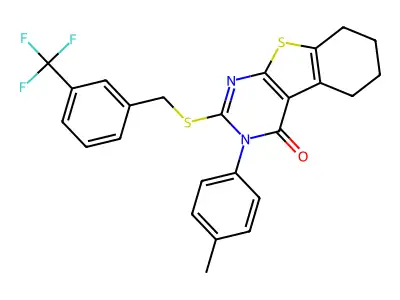 3-(4-methylphenyl)-2-{[3-(trifluoromethyl)benzyl]sulfanyl}-5,6,7,8-tetrahydro[1]benzothieno[2,3-d]pyrimidin-4(3H)-one structure
