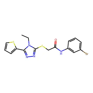 N-(3-Bromophenyl)-2-((4-ethyl-5-(2-thienyl)-4H-1,2,4-triazol-3-YL)thio)acetamide structure
