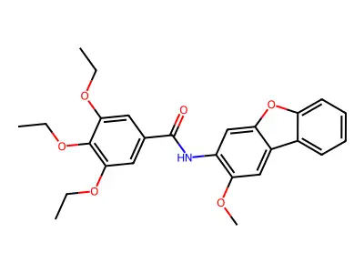 3,4,5-triethoxy-N-(2-methoxydibenzofuran-3-yl)benzamide structure