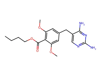 Benzoic acid, 4-((2,4-diamino-5-pyrimidinyl)methyl)-2,6-dimethoxy-, butyl ester structure