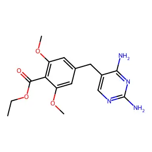 Benzoic acid, 4-(2,4-diamino-5-pyrimidinylmethyl)-2,6-dimethoxy-, ethyl ester structure