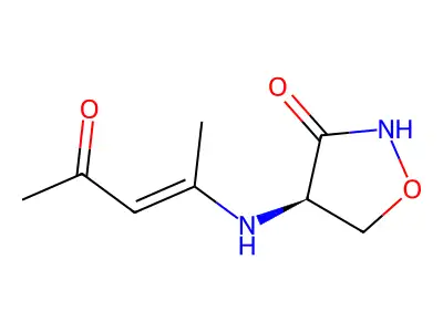 (4R)-4-(4-oxopent-2-en-2-ylamino)-1,2-oxazolidin-3-one structure