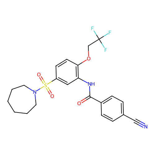 N-[5-(azepan-1-ylsulfonyl)-2-(2,2,2-trifluoroethoxy)phenyl]-4-cyanobenzamide structure