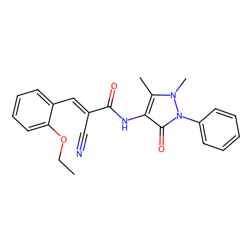 (E)-2-cyano-N-(1,5-dimethyl-3-oxo-2-phenylpyrazol-4-yl)-3-(2-ethoxyphenyl)prop-2-enamide structure