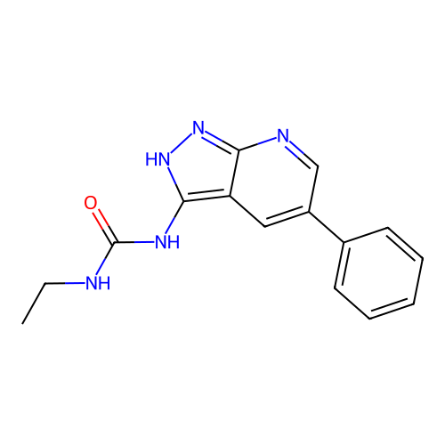 1-ethyl-3-(5-phenyl-2H-pyrazolo[3,4-b]pyridin-3-yl)urea structure