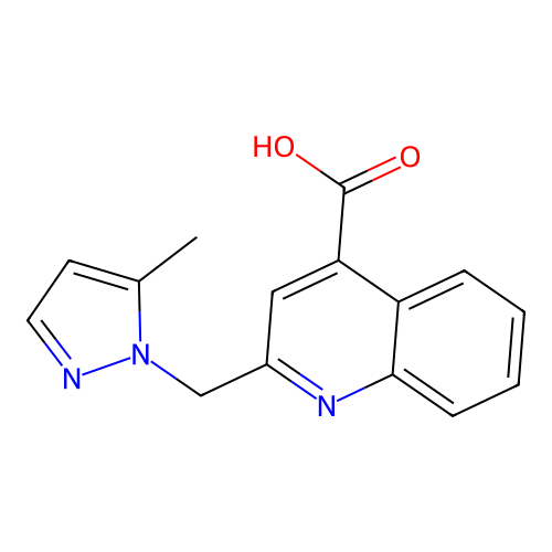 2-[(5-Methyl-1H-pyrazol-1-yl)methyl]-4-quinolinecarboxylic acid structure