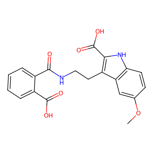5-Methoxy-3-[2-(o-carboxybenzamido)ethyl]indole-2-carboxylic acid structure