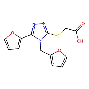 2-{[5-(furan-2-yl)-4-(furan-2-ylmethyl)-4H-1,2,4-triazol-3-yl]sulfanyl}acetic acid structure
