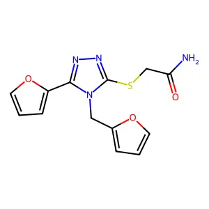 2-{[5-(furan-2-yl)-4-(furan-2-ylmethyl)-4H-1,2,4-triazol-3-yl]sulfanyl}acetamide structure