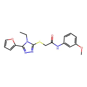 2-((4-Ethyl-5-(2-furyl)-4H-1,2,4-triazol-3-YL)thio)-N-(3-methoxyphenyl)acetamide structure