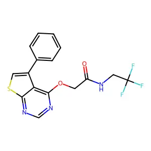 2-[(5-Phenylthieno[2,3-d]pyrimidin-4-yl)oxy]-N-(2,2,2-trifluoroethyl)acetamide structure