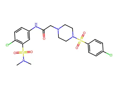 N-[4-chloro-3-(dimethylsulfamoyl)phenyl]-2-[4-(4-chlorophenyl)sulfonylpiperazin-1-yl]acetamide structure