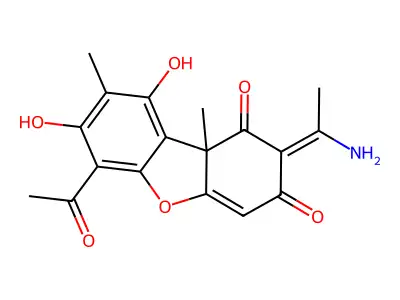 6-Acetyl-2-(1-aminoethylidene)-7,9-dihydroxy-8,9b-dimethyldibenzofuran-1,3-dione structure