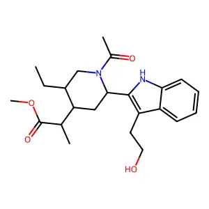 Methyl 2-(1-acetyl-5-ethyl-2-[3-(2-hydroxyethyl)-1H-indol-2-yl]-4-piperidinyl)propanoate structure
