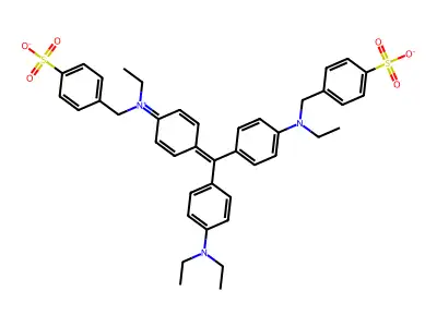 4-[[4-[[4-(diethylamino)phenyl]-[4-[ethyl-[(4-sulfonatophenyl)methyl]azaniumylidene]cyclohexa-2,5-dien-1-ylidene]methyl]-N-ethylanilino]methyl]benzenesulfonate structure