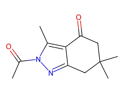 2-acetyl-3,6,6-trimethyl-4-oxo-2H-5,6,7-trihydroindazole structure