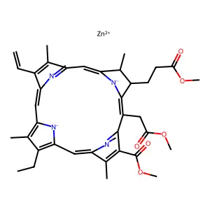 zinc;methyl 12-ethenyl-7-ethyl-20-(2-methoxy-2-oxoethyl)-18-(3-methoxy-3-oxopropyl)-3,8,13,17-tetramethyl-17,18-dihydroporphyrin-22,24-diide-2-carboxylate structure