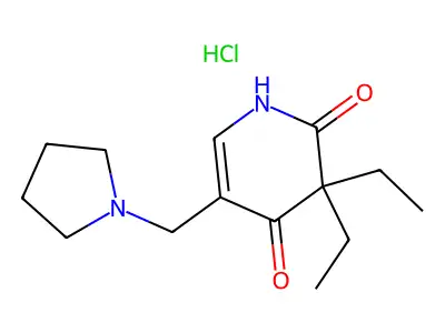 3,3-Diethyl-5-pyrrolidinomethyl-2,4-pyridinedione hydrochloride structure