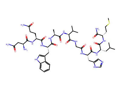 H-DL-Asn-DL-Gln-DL-Trp-DL-Ala-DL-Val-Gly-DL-His-DL-Leu-DL-Met-NH2 structure