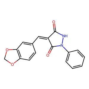 (4Z)-4-(1,3-benzodioxol-5-ylmethylidene)-1-phenylpyrazolidine-3,5-dione structure