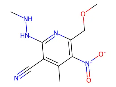 3-Pyridinecarbonitrile, 6-(methoxymethyl)-4-methyl-2-(2-methylhydrazino)-5-nitro- structure