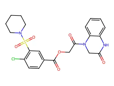 [2-oxo-2-(3-oxo-2,4-dihydroquinoxalin-1-yl)ethyl] 4-chloro-3-piperidin-1-ylsulfonylbenzoate structure