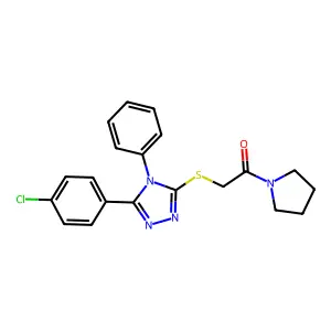 2-[[5-(4-chlorophenyl)-4-phenyl-1,2,4-triazol-3-yl]sulfanyl]-1-pyrrolidin-1-ylethanone structure