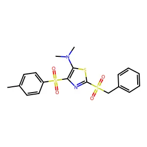 2-(benzylsulfonyl)-N,N-dimethyl-4-[(4-methylphenyl)sulfonyl]-1,3-thiazol-5-amine structure