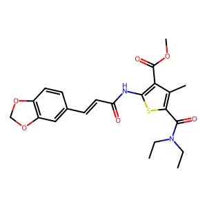 methyl 2-[[(E)-3-(1,3-benzodioxol-5-yl)prop-2-enoyl]amino]-5-(diethylcarbamoyl)-4-methylthiophene-3-carboxylate structure