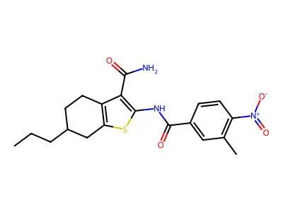 2-[(3-methyl-4-nitrobenzoyl)amino]-6-propyl-4,5,6,7-tetrahydro-1-benzothiophene-3-carboxamide structure