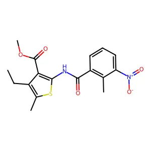 methyl 4-ethyl-2-({3-nitro-2-methylbenzoyl}amino)-5-methyl-3-thiophenecarboxylate structure