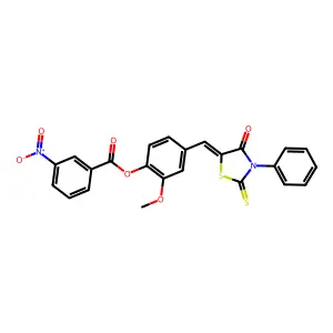 2-methoxy-4-[(Z)-(4-oxo-3-phenyl-2-thioxo-1,3-thiazolidin-5-ylidene)methyl]phenyl 3-nitrobenzoate structure