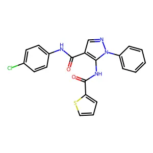 N-(4-chlorophenyl)-1-phenyl-5-(thiophene-2-carbonylamino)pyrazole-4-carboxamide structure
