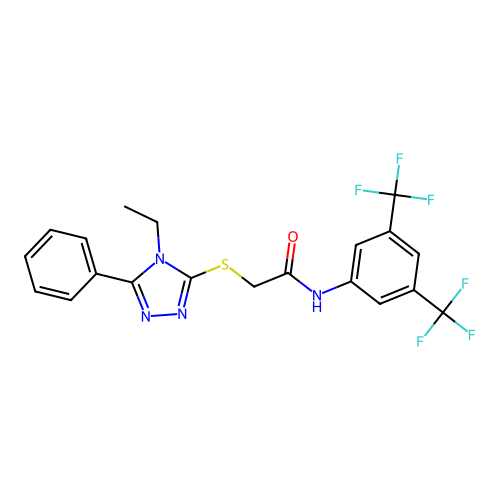 N-[3,5-bis(trifluoromethyl)phenyl]-2-[(4-ethyl-5-phenyl-1,2,4-triazol-3-yl)sulfanyl]acetamide structure