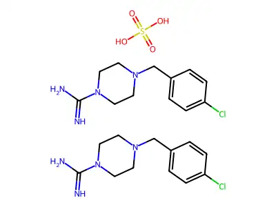 1-Piperazinecarboximidamide, 4-((4-chlorophenyl)methyl)-, sulfate, hydrate (2:1:2) structure