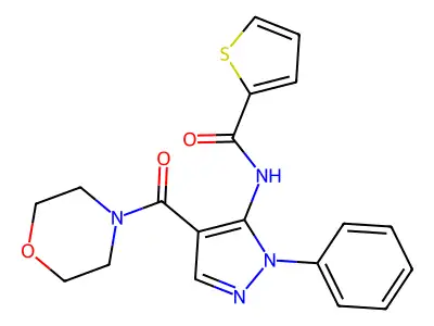 N-[4-(morpholine-4-carbonyl)-2-phenylpyrazol-3-yl]thiophene-2-carboxamide structure
