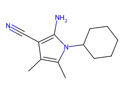 2-amino-1-cyclohexyl-4,5-dimethyl-1H-pyrrole-3-carbonitrile structure