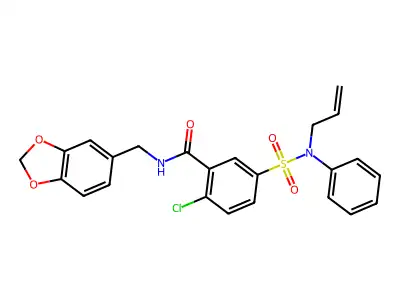 N-(1,3-benzodioxol-5-ylmethyl)-2-chloro-5-[phenyl(prop-2-enyl)sulfamoyl]benzamide structure