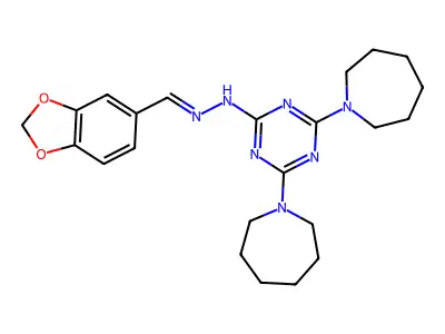 4,6-bis(azepan-1-yl)-N-(1,3-benzodioxol-5-ylmethylideneamino)-1,3,5-triazin-2-amine structure